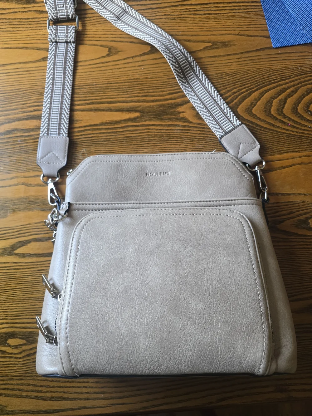 Fossil Taupe Crossbody Bag with Patterned Strap